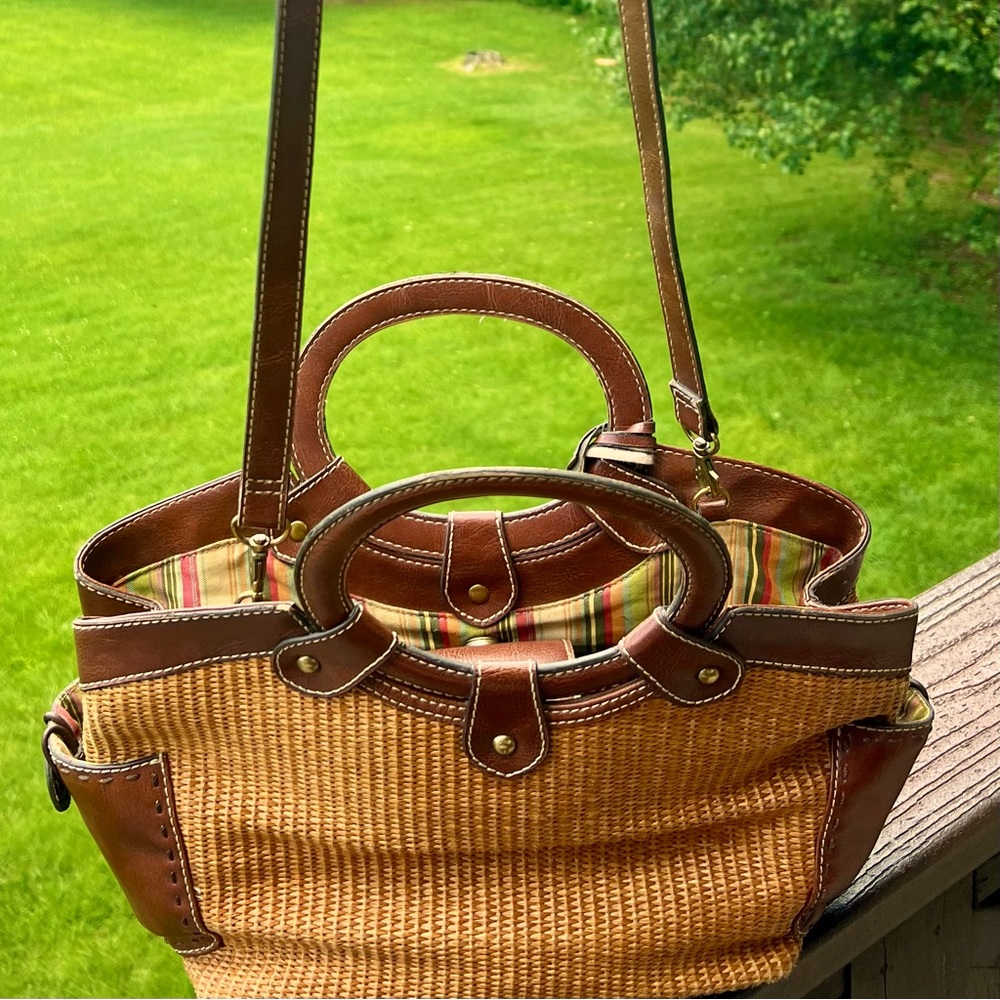 Fossil Woven Jute Purse with Leather Details